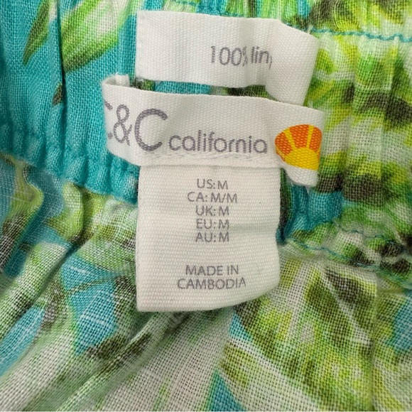 C&C California Green Floral Long Maxi Skirt Side Slit Size M 100% Linen - Picture 5 of 10